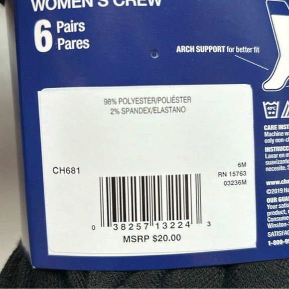 New Champion Socks Women’s 6 Pair Black Crew Socks Athletic Casual Activewear - Picture 10 of 12